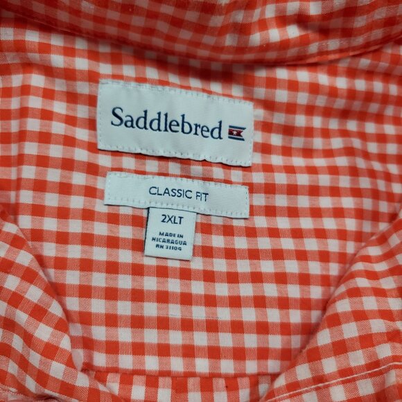 Saddlebred Button Down Short Sleeve Plaid Shirt 1 Pckt Orange White Men Sz 2XLT - Picture 3 of 10